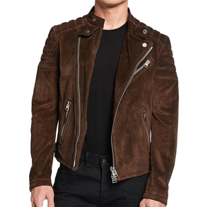 High Quality Brown Suede <b>Leather</b> <b>Jackets</b> with Buttons Vintage Full Sleeves Lined Polyester <b>Jacket</b> for Men - Product Image 1