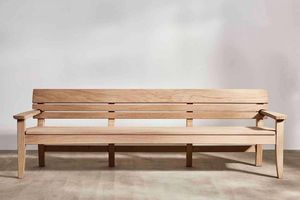 Banc de jardin moderne en teck, extra long, avec dossier à 3 niveaux en lattes, mobilier de patio - Product Image 4
