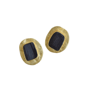 Gold Plated Brass <b>Stud</b> <b>Earrings</b> <b>Black</b> Tourmaline Natural Semi-Precious Stone High Polish Nickel Free Durable High Quality Party - Product Image 4