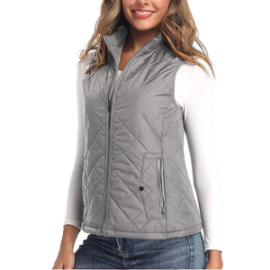Chaleco Acolchado para Mujer, Ligero, con Cuello Alto, Cierre de Cremallera, Color Sólido, Ropa Exterior Informal, Resistente al Viento, Gris - Product Image 1