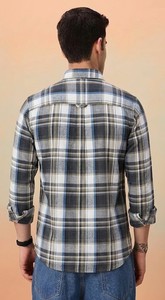 เสื้อเชิ้ตผ้าฝ้ายลายสก๊อตกระดุมสองแถวสำหรับผู้ชาย, เสื้อเชิ้ตแขนยาวคอปกแบบเปิดลงระบายอากาศสไตล์ฤดูร้อน - Product Image 2