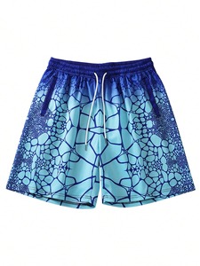 Shorts de Baño para Hombre con Estampado Geométrico, Secado Rápido, Cordón Ajustable, Bolsillos, Cintura Media, Diseño Azul con Patrones - Product Image 1