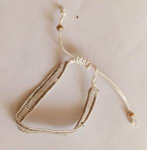 Bracelet perlé de style bohème en alliage plaqué or, bijoux unisexe, design rayé blanc et or - Product Image 6