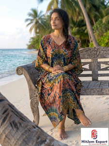 Ladies Printed <b>Kaftan</b> Dress Beach Wear Soft Fabric Loose Fit Elegant <b>Summer</b> Cover Up Resort Island Vacation Export Supply - Product Image 6