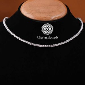 Charm_Jewells Unisex Men's Brilliant Cut Moissanite <b>Choker</b> Necklace 14K Gold Plated Claw Setting IGI Certified Ball Shape Hiphop - Product Image 2