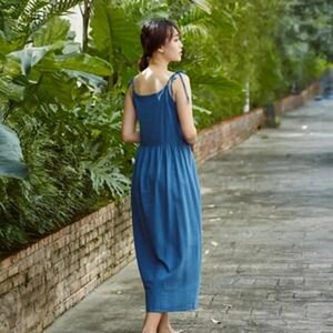 Women Plus Size Vintage 100% Cotton Breathable V-neck Midi Dress Bell Sleeve High Waist <b>Bow</b> Decoration A-Line Silhouette Loose - Product Image 3