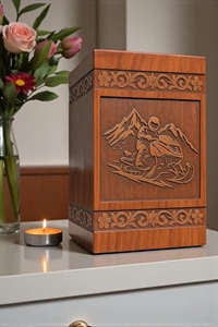 Personalized Engraved Snowmobile Wooden Cremation Urn Eco-Friendly Durable American Style <b>Memorial</b> <b>Box</b> 200/220 Cubic Inch - Product Image 3