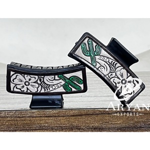 2026 Elegant OEM Hand Tooled Genuine Cowhide Leather Hair <b>Clip</b> Floral Tooled Cactus Design Barrette Cowgirl Boho Hair Accessory - Product Image 1