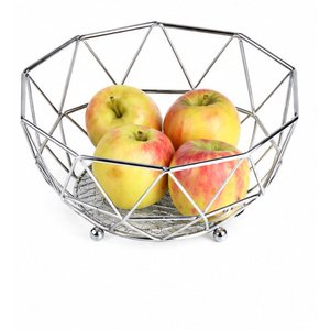 Corbeille à fruits géométrique moderne en fil d'acier inoxydable, bol à fruits décoratif minimaliste pour comptoir de cuisine - Product Image 1