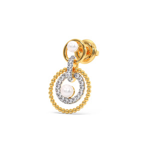 Boucles d'oreilles circulaires en pierre blanche dorée à effet perle et diamant - Product Image 2