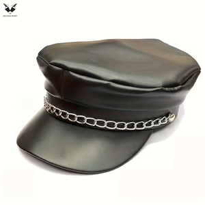 Gorras de Cuero Genuino de Primera Calidad con Detalle de Cadena, Modernas y a la Moda, para Clubes, con Logotipo Personalizado, Precio al por Mayor - Product Image 3