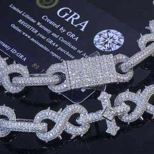 Exquisita Cadena de Eslabones Cruzados con Espinas de 16 mm y Símbolo Infinito, Plata 925, Moissanita VVS, Chapado en Oro, Joyería Fina Unisex Estilo Hip Hop - Product Image 3