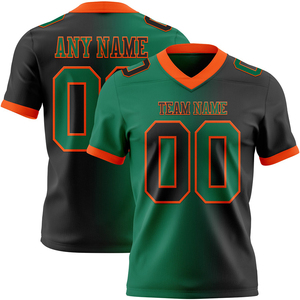Camiseta de Fútbol Personalizada Negra con Malla Verde Kelly y Naranja, Auténtica, Degradada, a la Moda, de Alta Calidad, Transpirable, Ropa Deportiva de Alto Rendimiento - Product Image 1