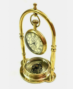 ALFA-NAUTICAL Nautical Maritime Shiny Brass Desk/Table <b>Clock</b> with Working Compass Handmade <b>Vintage</b> Design-Birthday Gift - Product Image 1
