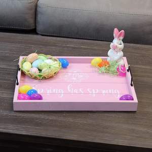 ถาดเสิร์ฟไม้ตกแต่งลายดอกไม้สีชมพูพร้อมหูจับสีดำ รูปทรงสี่เหลี่ยมผืนผ้า ราคาถูกที่สุด - Product Image 6