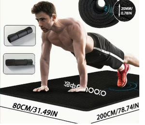 Thickened Yoga Mat 200cm x 61cm <b>Black</b> Ribbed Design for Home Workout Fitness Training Shock Resistant Cushioning - Product Image 3