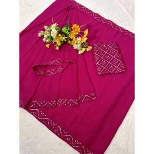 Beau Saree brodé pour femmes avec travail de séquence pour vêtements de fête - Product Image 3