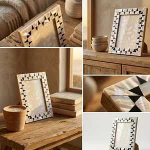 Cadre photo artisanal en nacre incrustée, forme et taille personnalisées, support d'image imprimé sur mesure pour un intérieur élégant - Product Image 2
