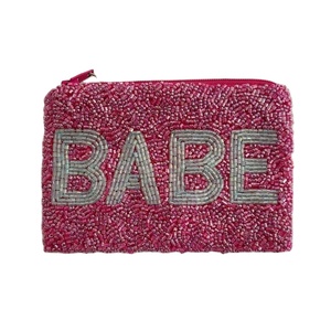 Latest Stylish Handmade Beaded BABE Coin <b>Purses</b> Silver <b>Pink</b> Party Bags with Zipper Closure for Ladies and Kids for Christmas - Product Image 1