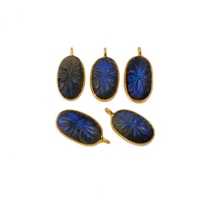 Labradorite Flower Carved Pendant Unique Fashion Gold-Plated Bezel Set with Brass Trendy Style Pendants & Charms - Product Image 1
