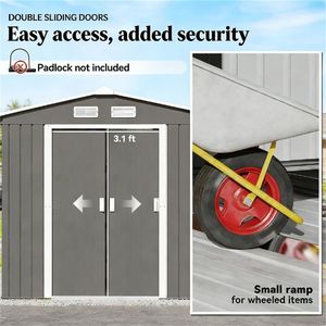 Caseta de Almacenamiento Metálica Gris Claro para Organización de Herramientas de Jardín y Uso Doméstico - Product Image 3