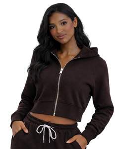 Sweat-shirt à capuche zippé court pour femme, couleur marron, manches longues, style streetwear décontracté, veste de sport et fitness, personnalisable par le fabricant - Product Image 1