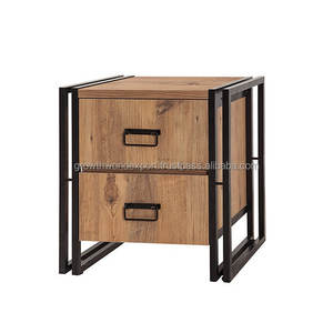 Table de chevet industrielle en bois de manguier massif avec structure métallique et 2 tiroirs pour chambre moderne et mobilier d'entrepôt Nouveauté 2026 - Product Image 6