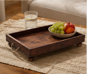 Bandeja de Madera para Servir con Asas de Cuerda y Patas de Bola, Bandeja Rústica de Madera para Té, Café, Desayuno, Comida y Bebidas - Product Image 5
