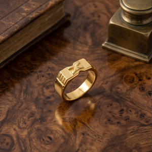 DIVYORO 22k Gold Plated Textured <b>X</b> Band Men's Classic Ring - Product Image 2