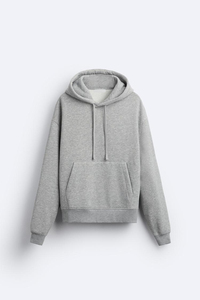 Sweat-shirt gris à capuche pour homme, manches longues, coupe ample, couleur unie, 100 % coton, poids moyen, avec cordon de serrage et poches - Product Image 6