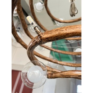 Mid Century 1893 Rustic Spiral Wood Chandelier With Glass <b>Globe</b> <b>Lights</b> Ceiling Fixture Lighting Decorations - Product Image 4