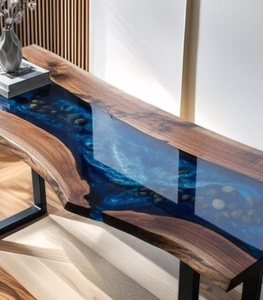 Modern Latest Collection Solid Live Edge Wooden Dining <b>Table</b> Transparent <b>Epoxy</b> Resin Restaurant & Cafe Dining <b>Table</b> - Product Image 2