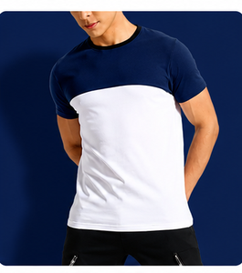 Men's Color Blocked Short Sleeve T-Shirt Loose Fit O-Neck Knitted Casual Sporty Digital Printing Jersey Blank - Product Image 4