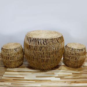 Water Hyacinth Wicker Round <b>Stool</b> Set Natural Rustic Outdoor <b>Garden</b> Furniture Durable Handmade - Product Image 3