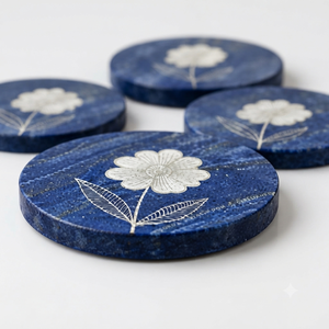 REHMAN CRAFT Handmade Modern Round Cobalt Petals MDF <b>Coasters</b> 9cm Diameter - Product Image 2