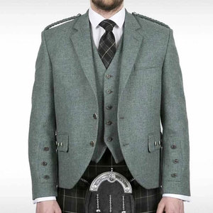 Veste en laine matelassée à col montant vert argyle avec logo personnalisé pour homme, idéale pour les occasions formelles et les mariages en hiver - Product Image 1