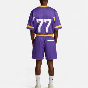 ชุดเสื้อฟุตบอลอเมริกันตาข่ายสีม่วงแบบยูนิเซ็กซ์สั่งทำพิเศษ ระบายอากาศได้ดี ผลิตจากโพลีเอสเตอร์ ชุดยูนิฟอร์มทีม รับผลิตแบบ OEM แบรนด์ส่วนตัว ผู้ผลิตจำนวนมาก สหรัฐอเมริกา - Product Image 2