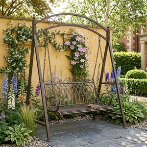 Balançoire de jardin en fer forgé à la main, 2 places, chaise en métal robuste, mobilier de patio victorien, coussin non imperméable - Product Image 4
