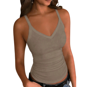 Women's Solid Ribbed V-Neck Slim Fit Breathable Stretch Tank <b>Top</b> Sleeveless Soft Knit Casual Summer <b>Camisole</b> <b>Red</b> - Product Image 1