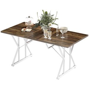 Tavolo da Pranzo Ovale Allungabile Stile Fattoria 63''x47'' con Base a Cavalletto Robusta Marrone - Per Sei Persone - Product Image 1