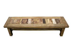 Banc de patio moderne en teck recyclé fait main, sièges colorés pour projets extérieurs de cafés, restaurants et hôtels - Product Image 3