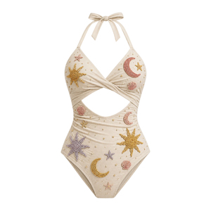 Traje de Baño Entero Asimétrico Personalizado para Mujer, de Cintura Alta, Transpirable, con Lentejuelas y Cuentas, Venta al por Mayor, Alta Calidad - Product Image 2
