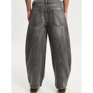 Jean baggy vintage délavé pour homme, coupe large, avec coutures courbées, en denim, style streetwear, coupe ample, bleu, modèle Scimitar - Product Image 2