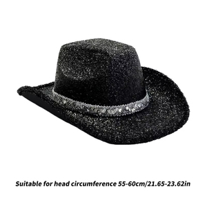 Black Glitter Cowboy <b>Hat</b> With Sequin <b>Band</b> Unisex Adult Party <b>Hat</b> Four Seasons Wear - Product Image 2