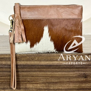 Brand New Designer Hair On Cowhide Leather Hand Wristlet Clutch for Women's Western Genuine Leather Zipper Handbags Purse Wallet - Product Image 1