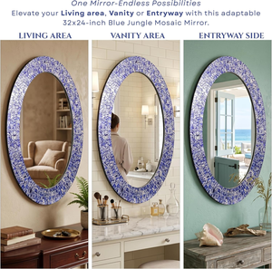 Handcrafted Blue Purple Mosaic Oval <b>Wall</b> <b>Mirror</b> with Decorative Glass Tile Frame Elegant Coastal Accent <b>Mirror</b> for <b>Living</b> <b>Room</b> - Product Image 4