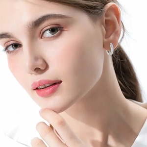925 Moissanite Round Cut Design Hoop Diamond <b>Earrings</b> in 18K White Gold Plated Diamond <b>Earring</b> Fine Jewelry <b>for</b> Daily Wear - Product Image 4