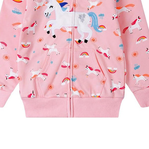 <b>Pink</b> Unicorn Printed Hooded Zipper <b>Sweatshirt</b> Stylish Minimalist Pullover Hoodie Polyester Spandex Oversized Spring Casual - Product Image 6