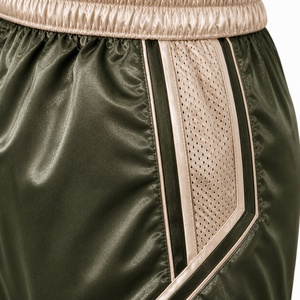 Unisex Green Satin/Nylon/<b>Polyester</b> Boxing Shorts with Beige Mesh Panel Elastic Waistband Seamless Fusing Quick Dry Regular Fit - Product Image 5