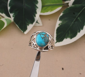 แหวนเงินแท้ 925 ประดับเทอร์ควอยซ์สีน้ำเงินทองแดงทรงเหลี่ยมเจียระไนแบบบริลเลียนท์ งานแฮนด์เมด สไตล์โบโฮคลาสสิก เรียบหรู สำหรับงานแต่งงานและงานปาร์ตี้ - Product Image 3